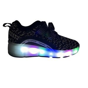 SD Speed Shoes Youth Size 38 Black White Knit Light Up Roller Heel Sneakers Kids